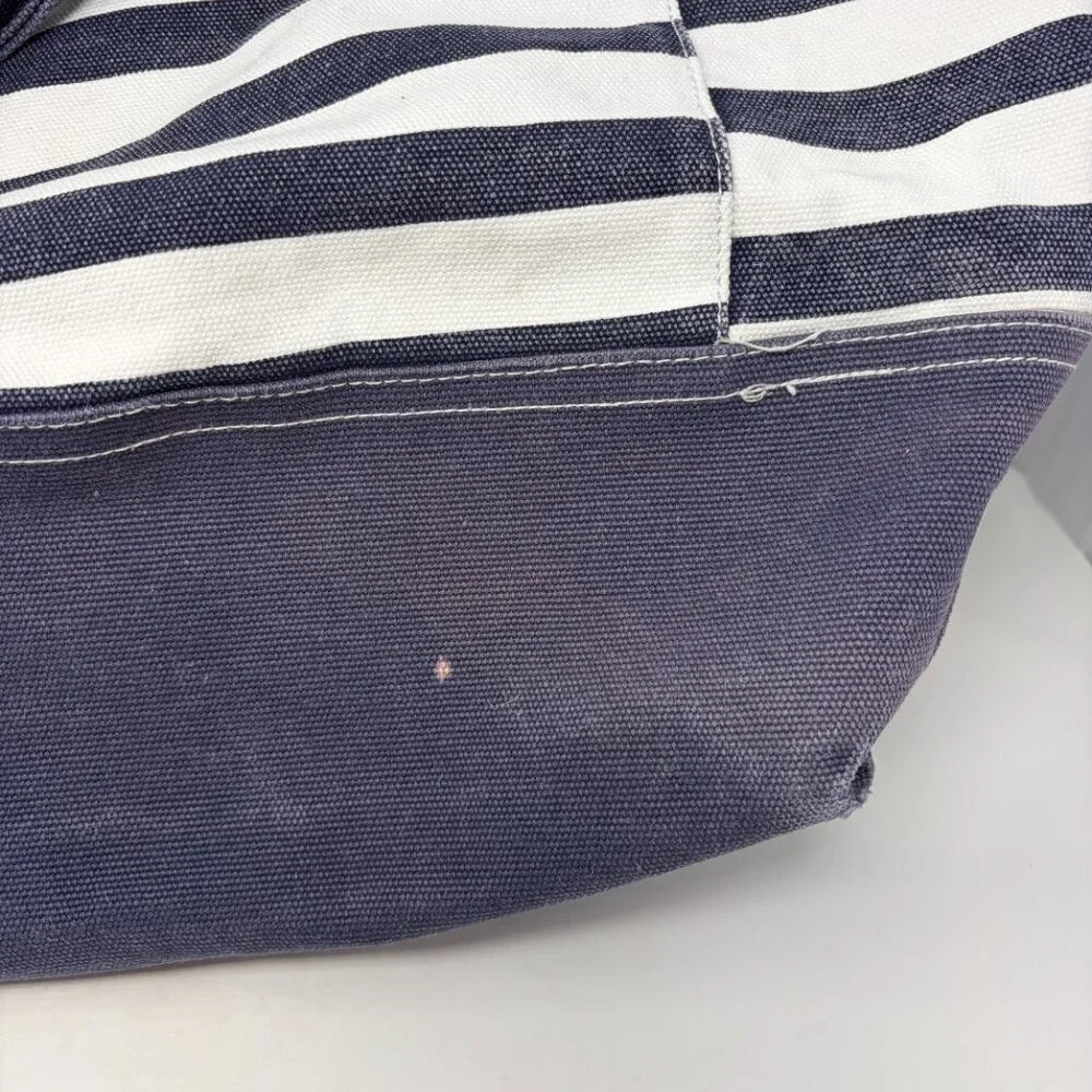 Pottery Barn Kids tote bag large blue white stripe preppy P pink monogram cotton
